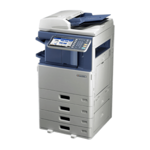 Office multifunction printer with digital display.
