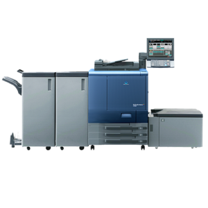 Modern office color printer with finisher.