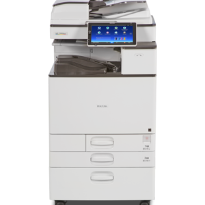 Modern Ricoh multifunction printer with touchscreen display.