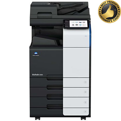 Office multifunction printer with awards badge.